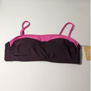 Kona Sol XL Bikini Colorblock Bandeau Swimsuit Pink Burgundy Top Beach Pool Swim